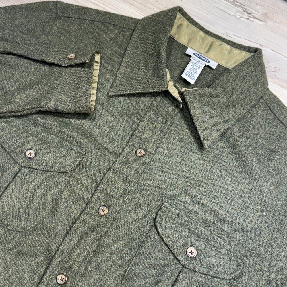 VTG Old Navy Women's Size Medium Wool Blend Green Button Down Shirt Hong Kong